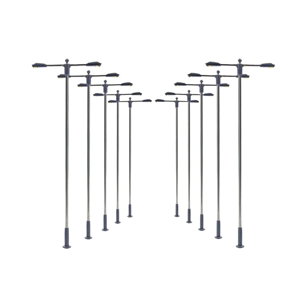 HO OO Scale 10pcs Model Street Lamp 20mA Double Whip Lamps Flexible Steel Mast Street Light Two-Heads White LEDS