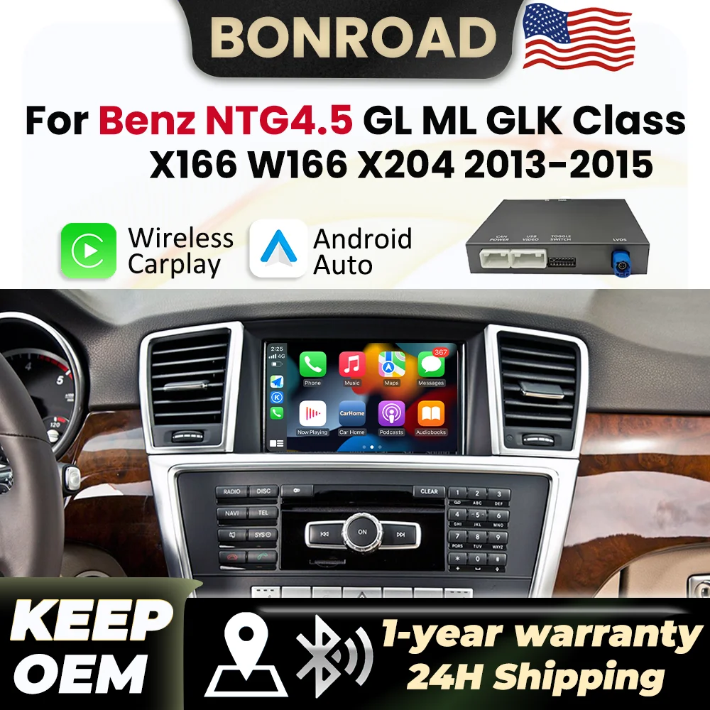 BONROAD Wireless CarPlay Decoder For Mercedes Benz GL ML GLK Class X166 W166 X204 NTG4.5 2013 2014 2015 With Android Auto Mirror Link AirPlay BT GPS Navigation Module