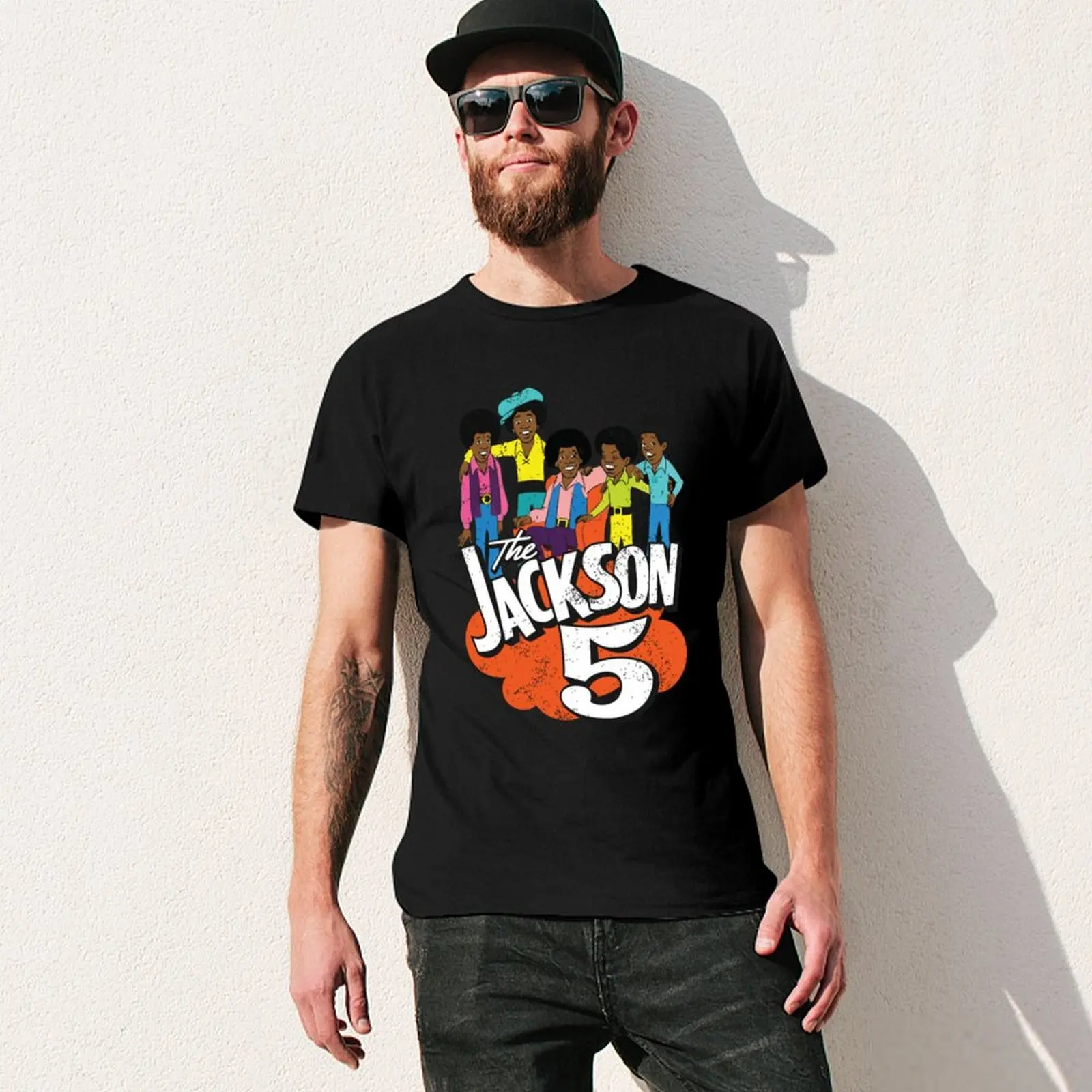 Jackson 5 70's Cartoon Retro Vintage 1970s Distressed T-Shirt Basic Simple Casual Short Sleeve Tee view 3