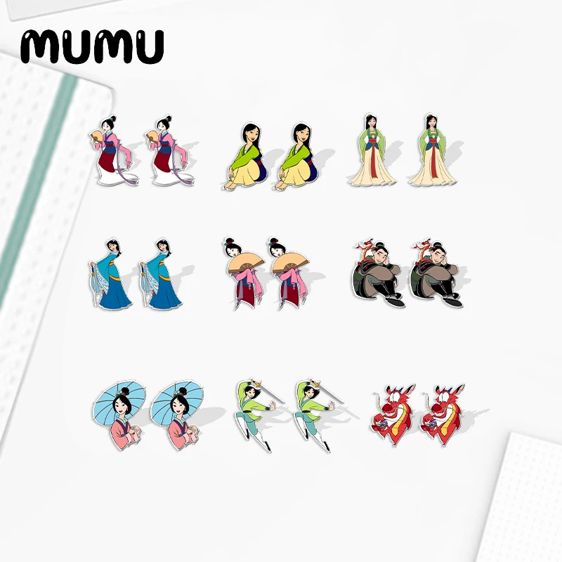 2024 New Princess Mulan Stud Earring Art Epoxy Jewelry Resin Acrylic Earrings Handmade Gifts Girl