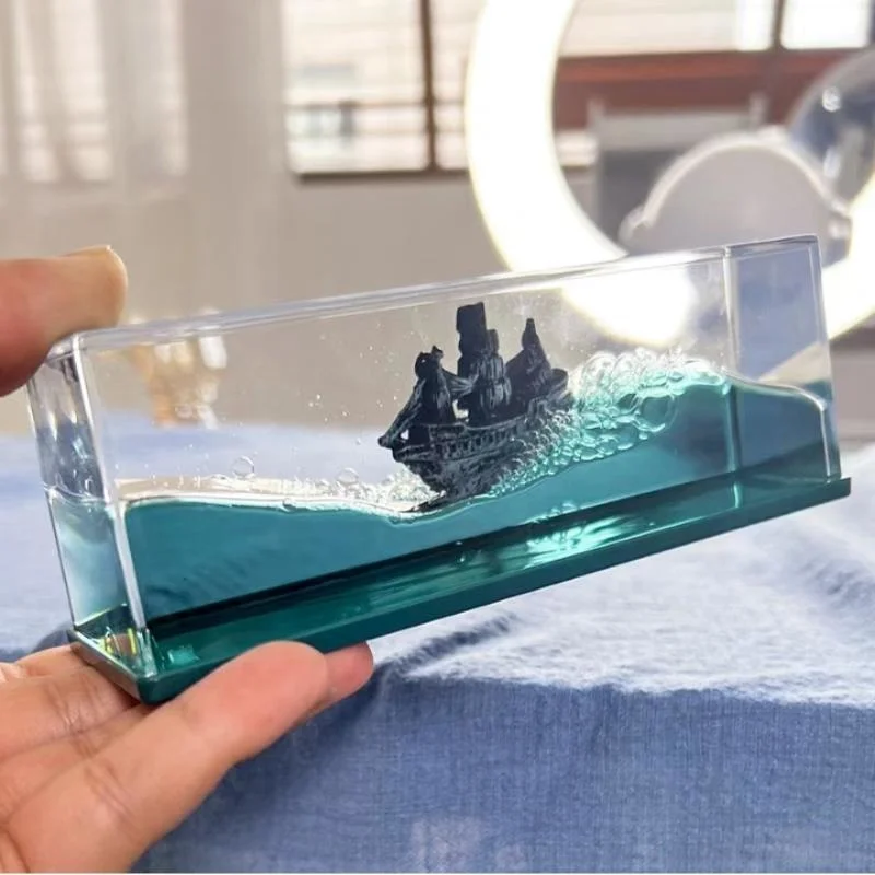 3d Ship Fluid Drift Bottle Thousand Sunny Ship Going Merry Boat One Piece Floating Boat Ornament Home Decor Fancy Toy Cool Gift