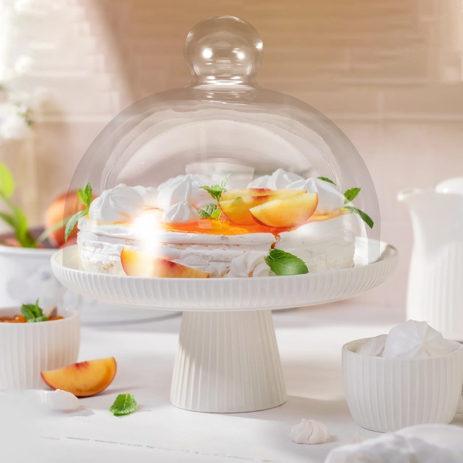 

Стеклянный купольный чехол для подставки для торта, защита и украшение для еды, прозрачный купол для десерта для домашней пекарни, ресторана
