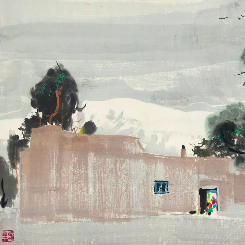 لوحة تجريدية صينية "عائلة على الفطيرة من Wu Guanzhong" متحف الفن الكلاسيكي عالي الوضوح استنساخ آلام زخرفية