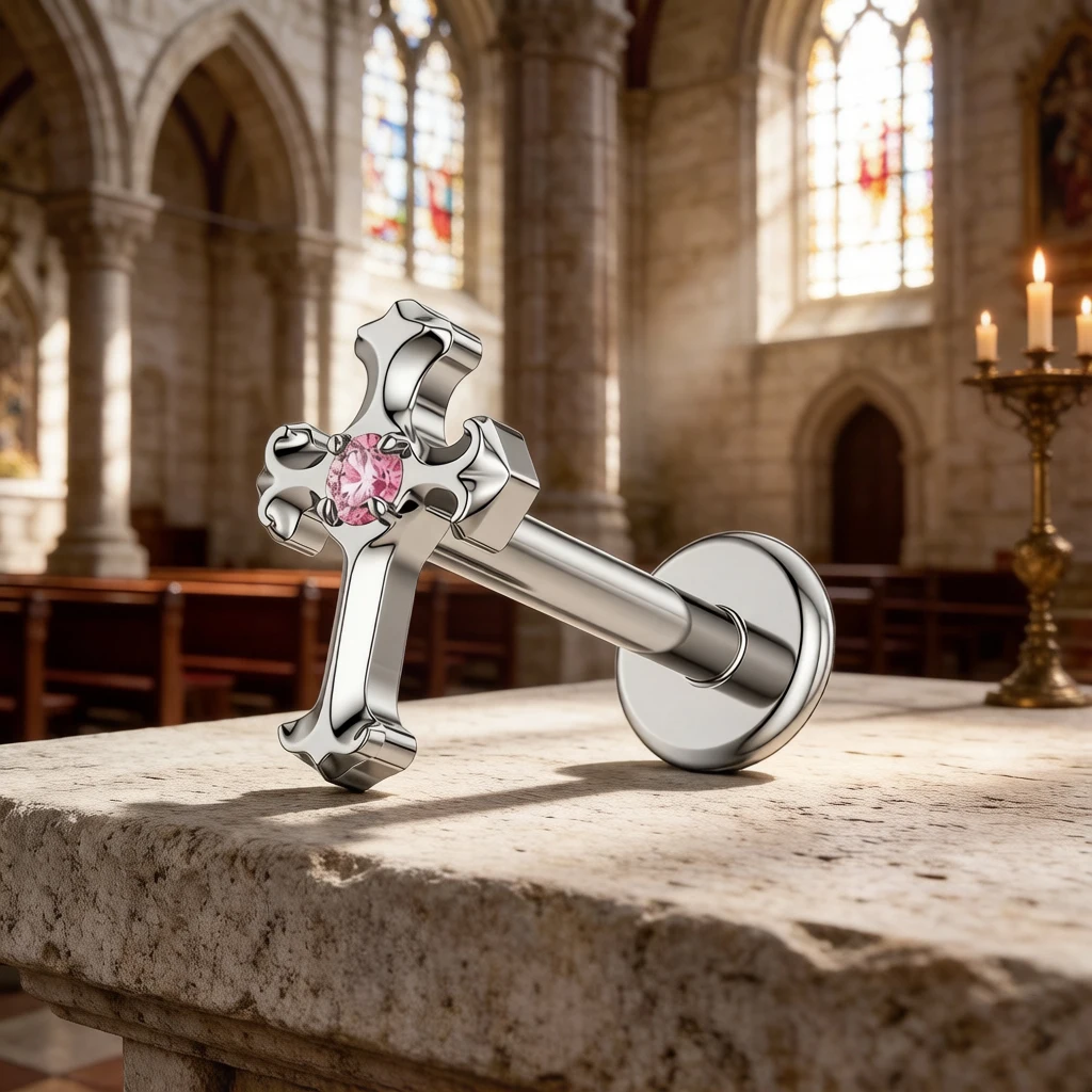 

1PC ASTM F136 Titanium Earrings with CZ Cross Labret Studs Lip Nose Piercing Jewelry Internally Threaded Stud Cartilage Monroe