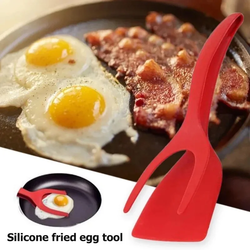 1-3pc Egg Flipper Spatula 2 in 1 Grip and Flip Spatula Tongs Silicone Egg Flipper Tool Fish French Toast Tongs Non-Stick Cooking