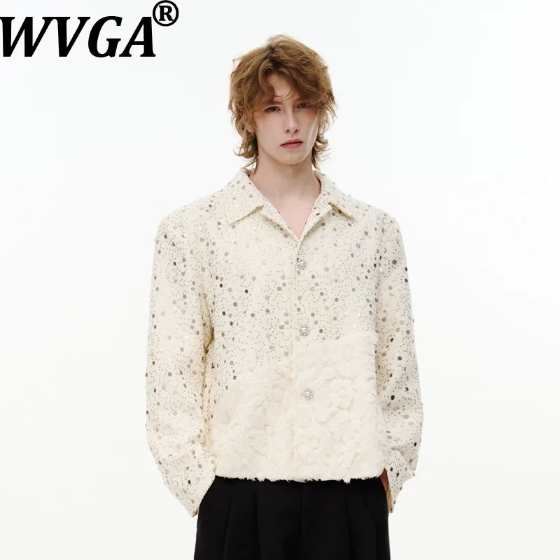 WVGA Spring Autumn New Men High-end Sequin Trendy Long Sleeve Blazer Niche Casual Fashionable Turn-Down Collar Jacket Ins W28508