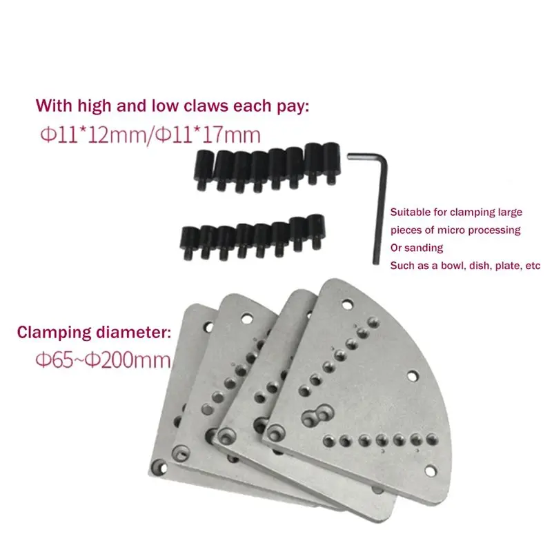 Stock Quantity 8Inch Flat Lathe Chuck Jaw Set For Wood Lathe Key Chuck &Scroll Chuck Flat Jaw Set With Buffer Kit For Wood Lathe
