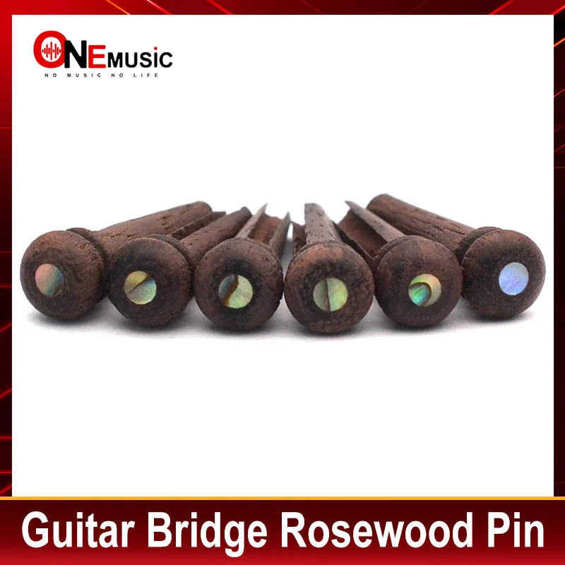 6Pcs Rosewood Guitar Bridge Pins with 3.0mm Green Pearl Shell Dot Guitar Pressure String Nails Pin Guitar Parts