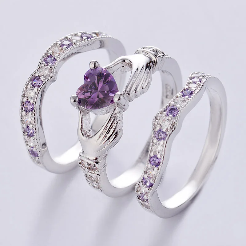 

Huaya 3pcs/set Wedding Heart Brilliant Zircon Women's Rings Sets Exquisite Party Gift Ring Personality Accessories