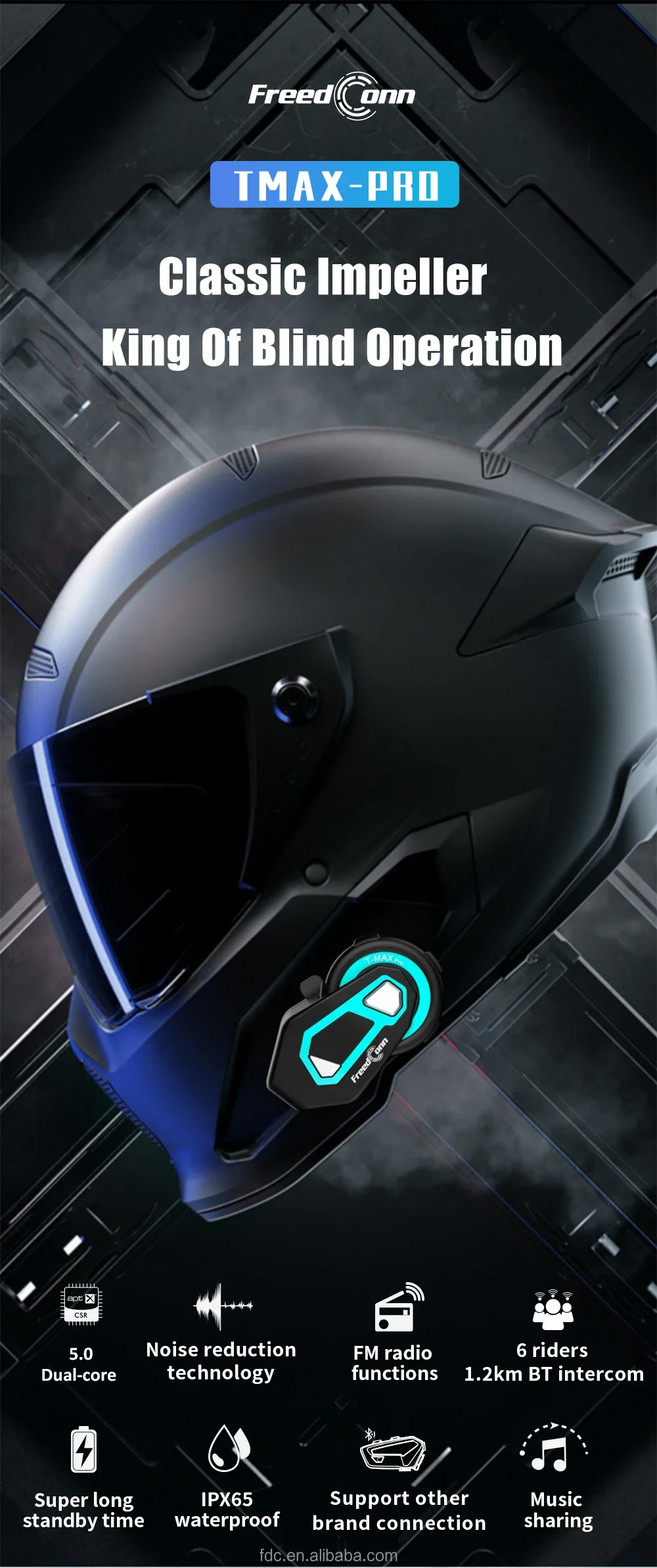 FreedConn Bluetooth Helmet Headset Waterproof Intercom Earphones for Motorcycles Wireless Headset with Excellent Reception