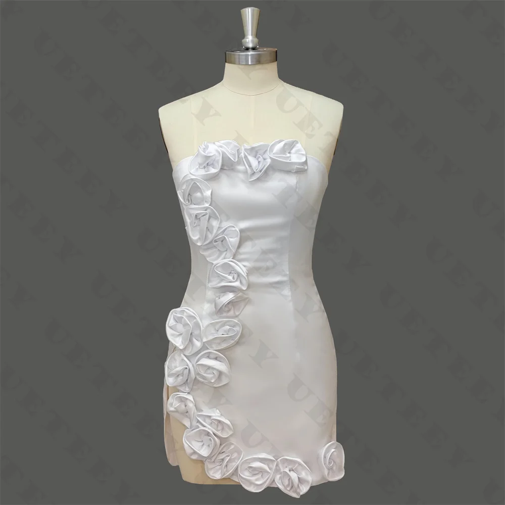 UETEEY personalizado sin tirantes flores abertura lateral Sexy Mini vestido de novia crepé cremallera trasera por encima de la rodilla vestido de fiesta vestidos de novia