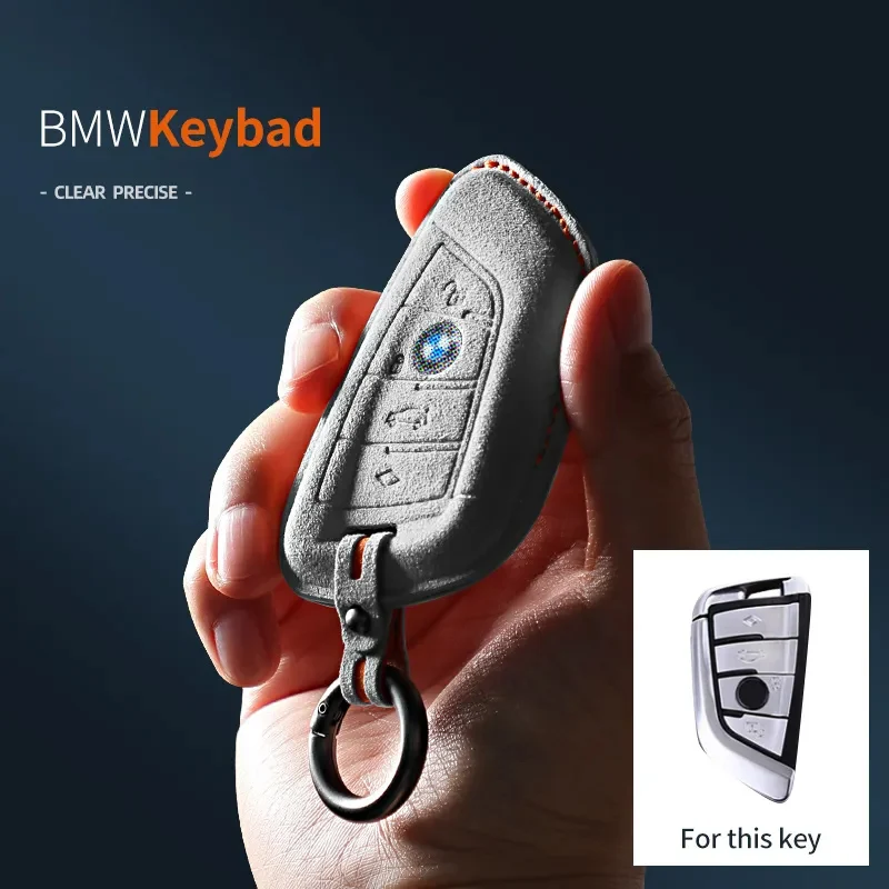 Car Accessories Key Case Cover Keychain For BMW 1/3/5/7 Series X1/X2/X3/X5/X6 Alcan tara Suede Remote Fob Keybag Keyrings