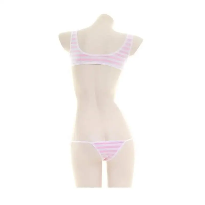 Sexy Japanese Style  Blue White Stripe Bikini Swimsuit Striped Halter Micro Bikini Set Love Female StudenLolita Kawaii Swimsuit view 3