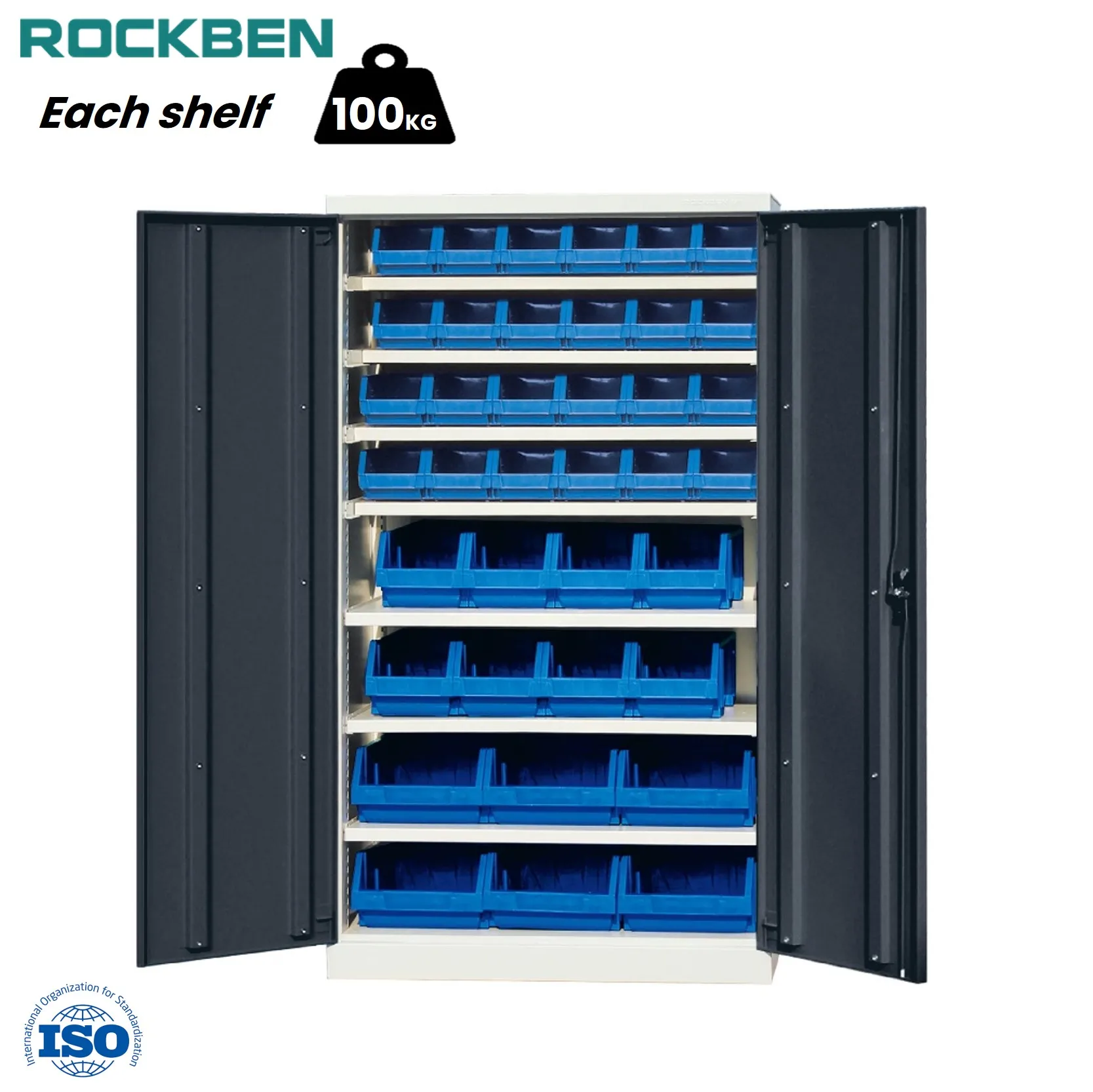 

Efficient Organization Steel Frame Multi Layers Blue Plastic Box Lockable Parts Cabinet for Screw Storage