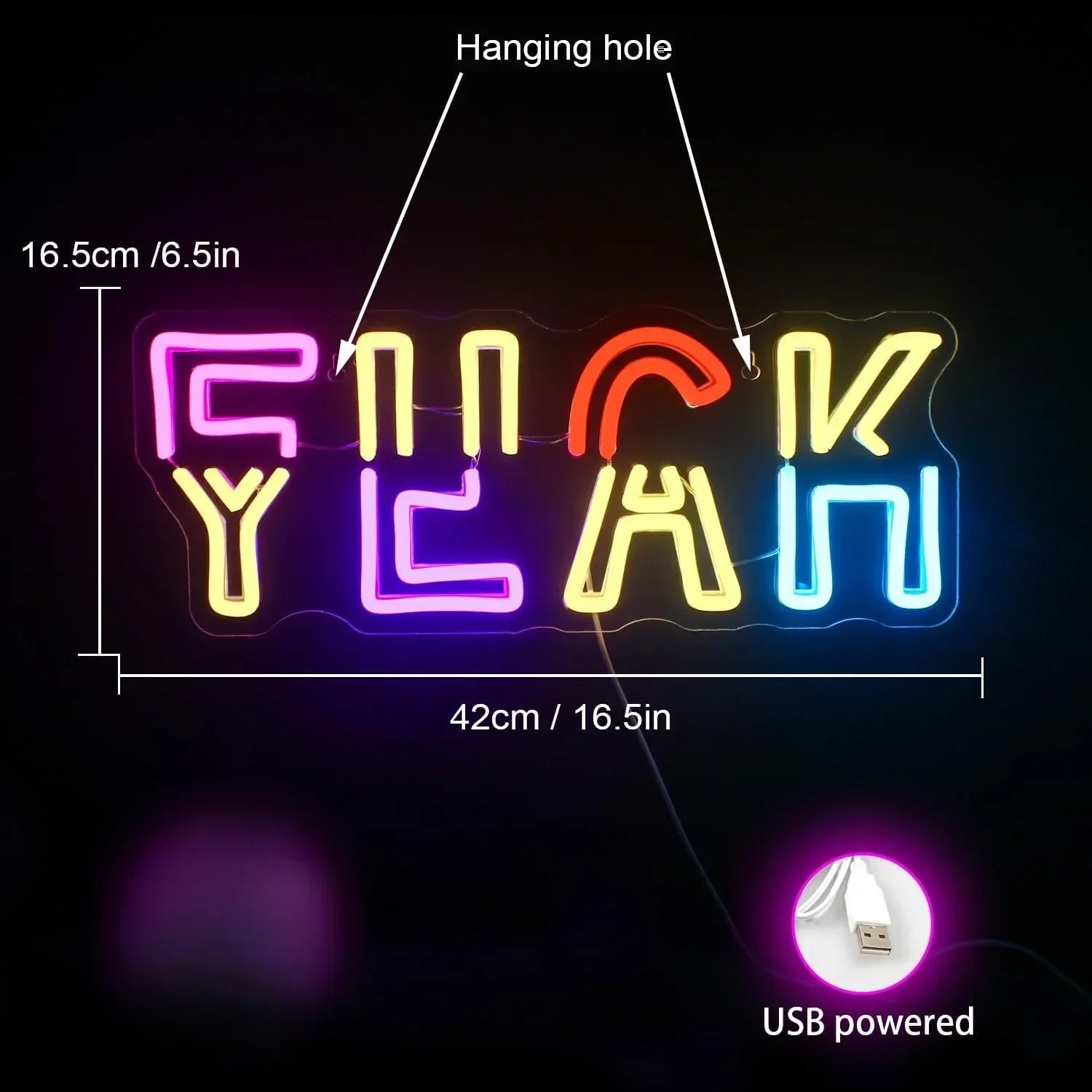 Fucky Laugh Neon Sign Multi Color LED Wall Art Funny Quote Glow USB Powered Dimmable Acrylic Lamp Party Bedroom Decor