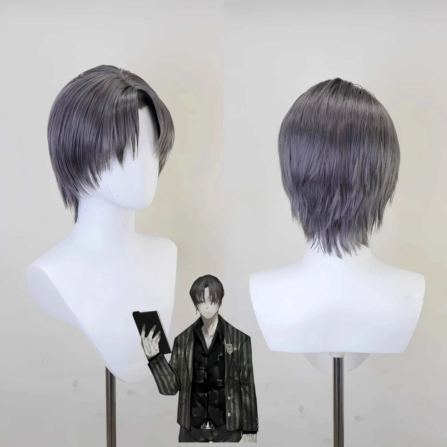 Vergilius Cosplay Wig Game Limbus Company Role Play Wigs Short Dark Grey Color for Men Adult view 2