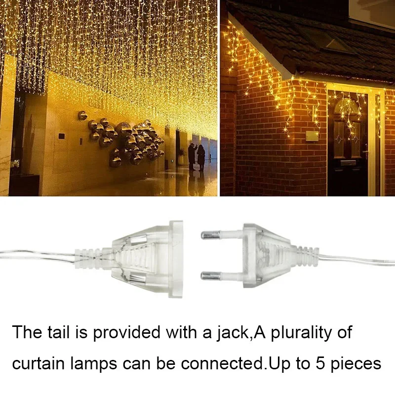 Luce a ghiacciolo a LED 8 modalità Luci a corda per tende da esterno per interni per decorazioni natalizie per feste in patio, case di nozze