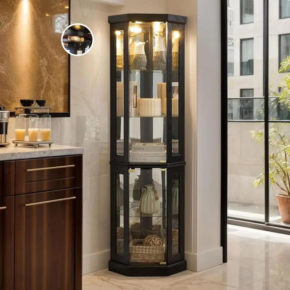 

Illuminated Glass Display Cabinet, 70 Tall with Tempered Glass Doors and Adjustable Shelves, Bulb Included, Ideal for Wine or Li