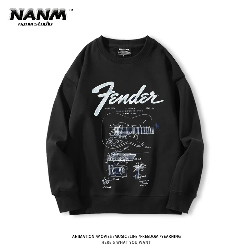 Fender Fanta Electric Guitar Band Crew Neck Sweater Men's and Women's Autumn and Winter Guitar Breakdown Pattern Guitar