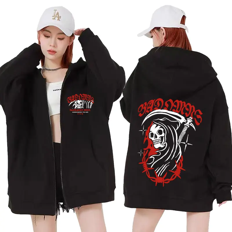 Vintage Bad Omens Rock Band Music Tour Zipper Hoodie Herren Harajuku Hip Hop Zip Up Sweatshirts Mode Übergroße Hoodies Jacken