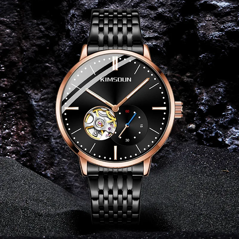 

Stainless Steel New Rose Gold Bezel Tourbillon Luminous Waterproof Precision Leather Strap Self-Wind Automatic Watch for Men