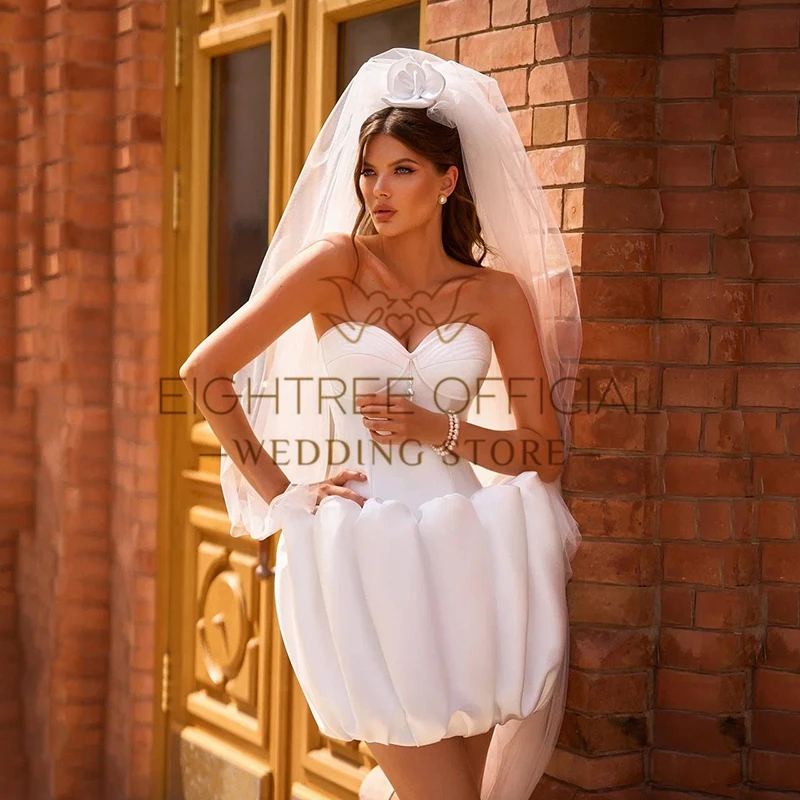 Eightree Women Short Wedding Dresses Boho A-Line Beadings Sweetheart Bridal Dress Mini Evening Wedding Prom Gowns Customized