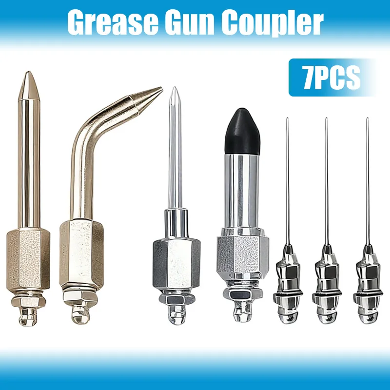 Kit de 7 Conectores para Pistola de Grasa con 3 Boquillas de Grasa, Dispensador de Agujas, Conector de Punta de Goma, Boquilla Recta