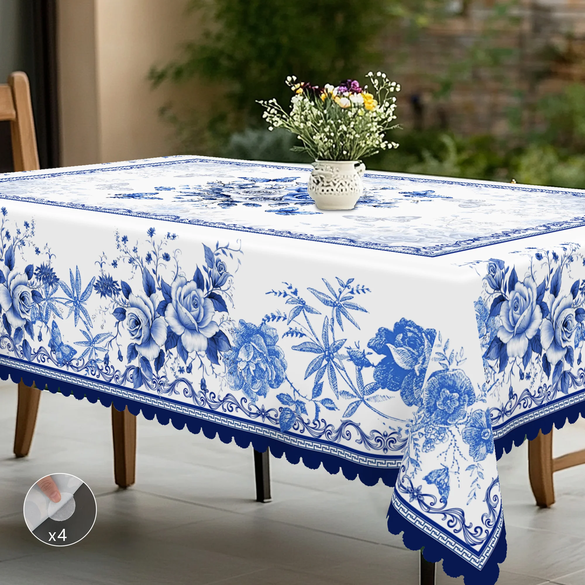 1 Piece of Oriental Retro Blue and White Porcelain Flower Theme Tablecloth, Country Farmhouse Style, Blue and White Flower Pattern Design, Suitable for Spring and Summer Camping Style Picnic, Holiday Party, Garden Birthday Party Decoration, Kitchen Accessories, Restaurant Terrace, Indoor and Outdoor Tablecloth, Perfect Gift for Friends, Multiple Sizes Available
