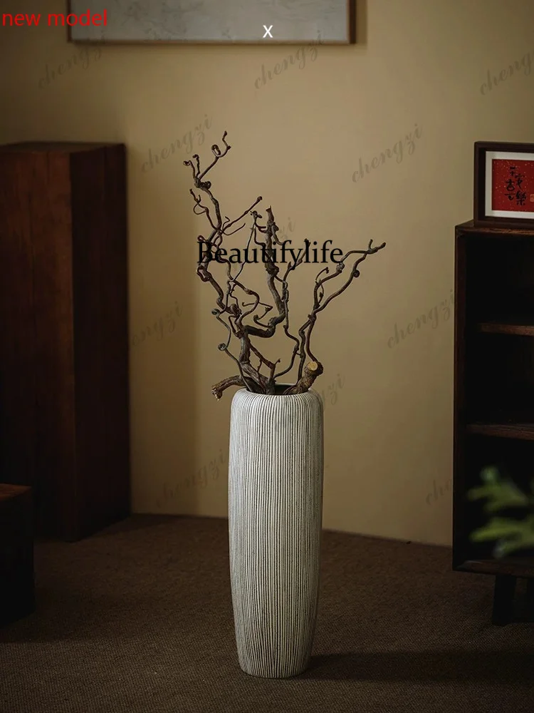 DD182Floor-to-ceiling large vase beige vertical dry vase simple modern living room home decoration ornament