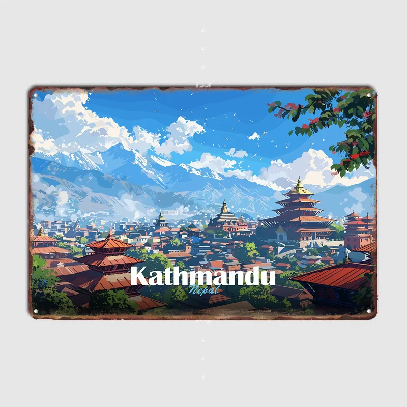 Home Decor Kathmandu - 카트만두 도시 풍경 여행 포스터 금속