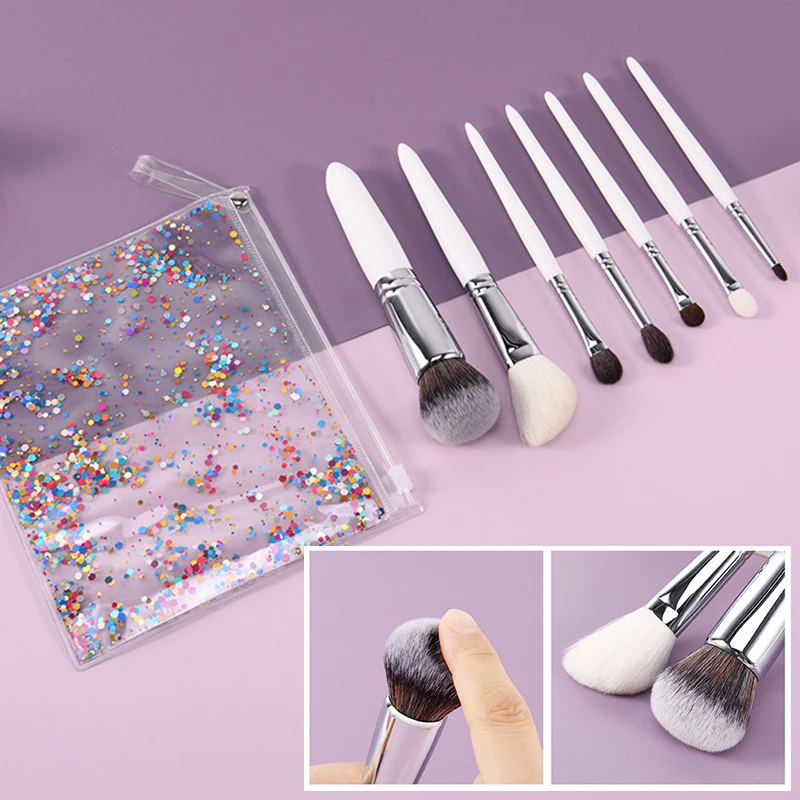 Set di pennelli per trucco bianco da 7 pezzi Pennello per fondotinta per ombretto Correttore Pennello cosmetico per donna Strumenti per trucco di bellezza