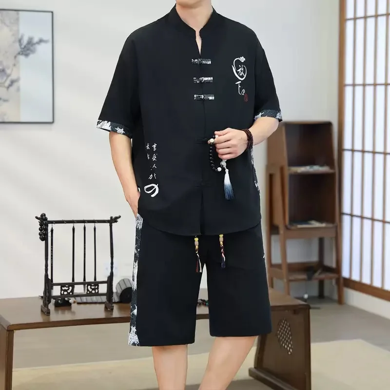 

Summer Fashion Trendy Printed Short sleeved Shirt and Shorts Set for Men's Casual Loose Sports Breathable Large Two piece Set