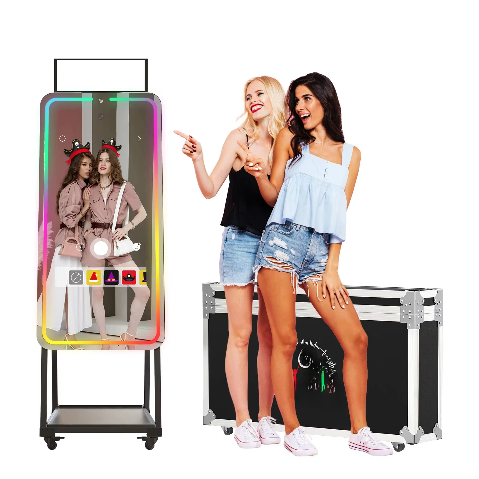 Large touchscreens for music festival memories, multi-user photo booths for group poses with selfie mirrors