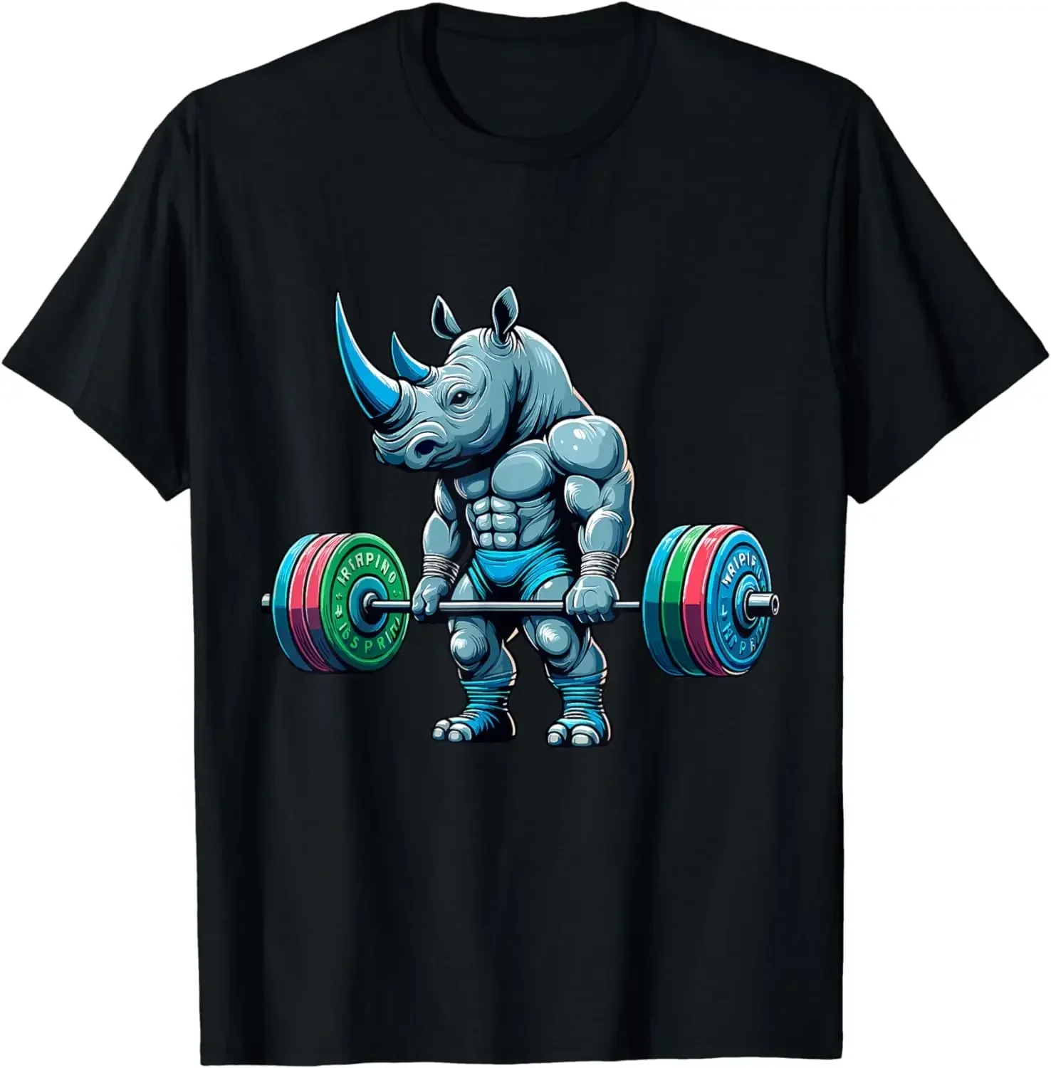 

Rhinoceros Fitness weightlifting print funny T-shirt, streetwear for men, summer loose and comfortable short-sleeved