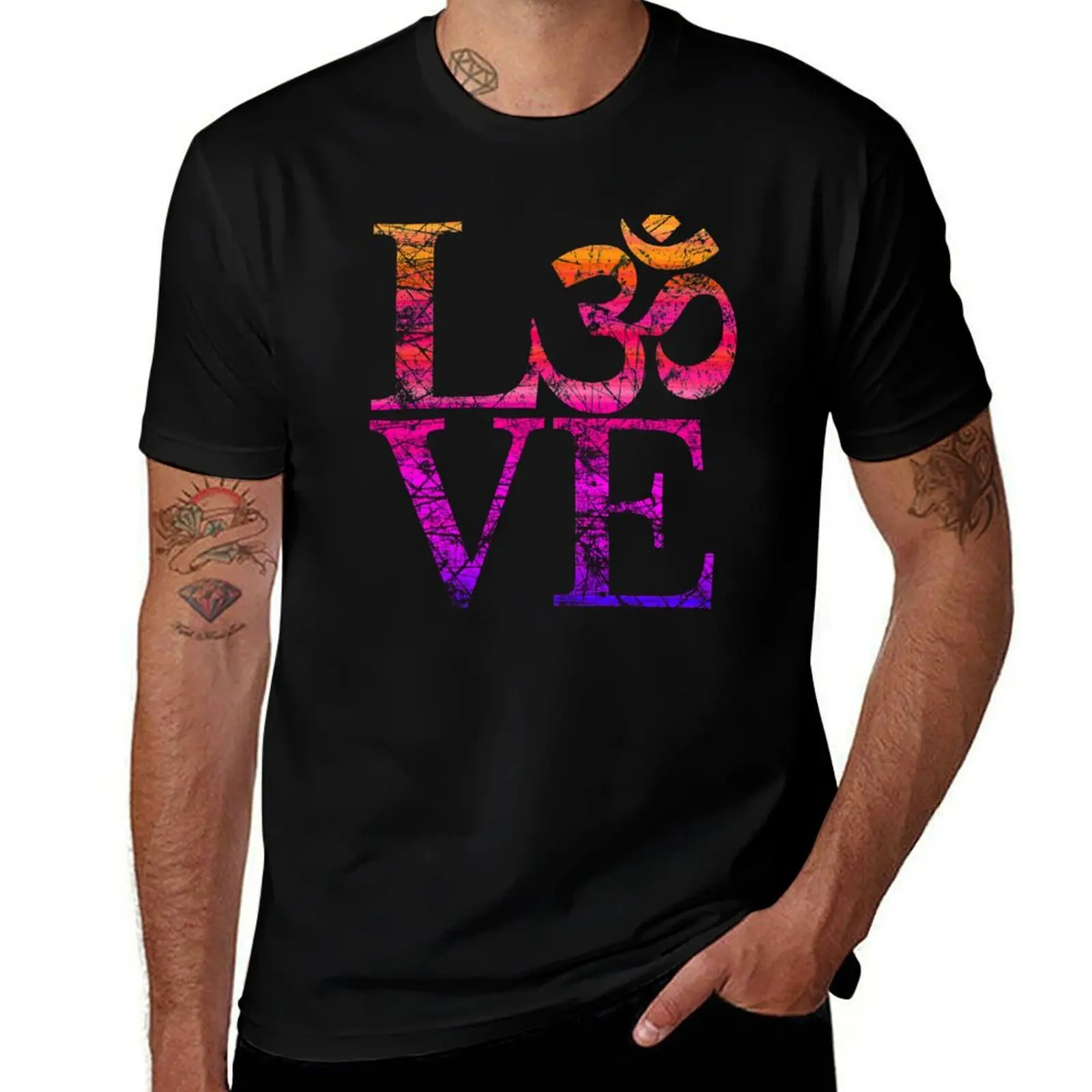 

Symbol Style Distressed in Spiritual OM LOVE T-Shirt Essential Solid Color T-Shirt