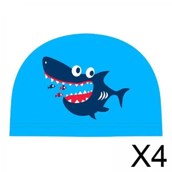 

4xSwim Детская шапочка для купания для девочек и мальчиков с животным принтом, синяя акула1