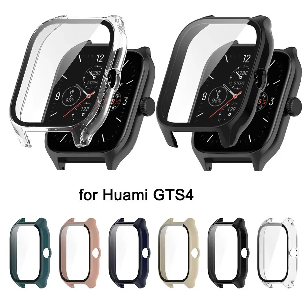 PC Hard Case Protective Full Coverage Tempered Glass Screen Protector Shell Frame For Huami Amazfit GTS 4