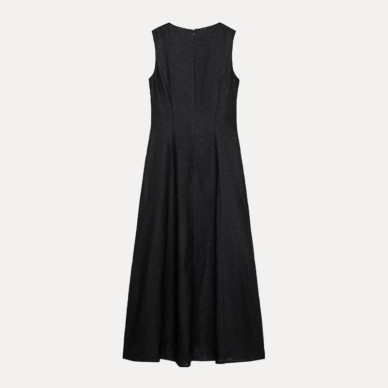 Faionable Versatile Linen Midi Dr Women's Summer New Sle Dr Z Brand Svel Gown for Daily Wear