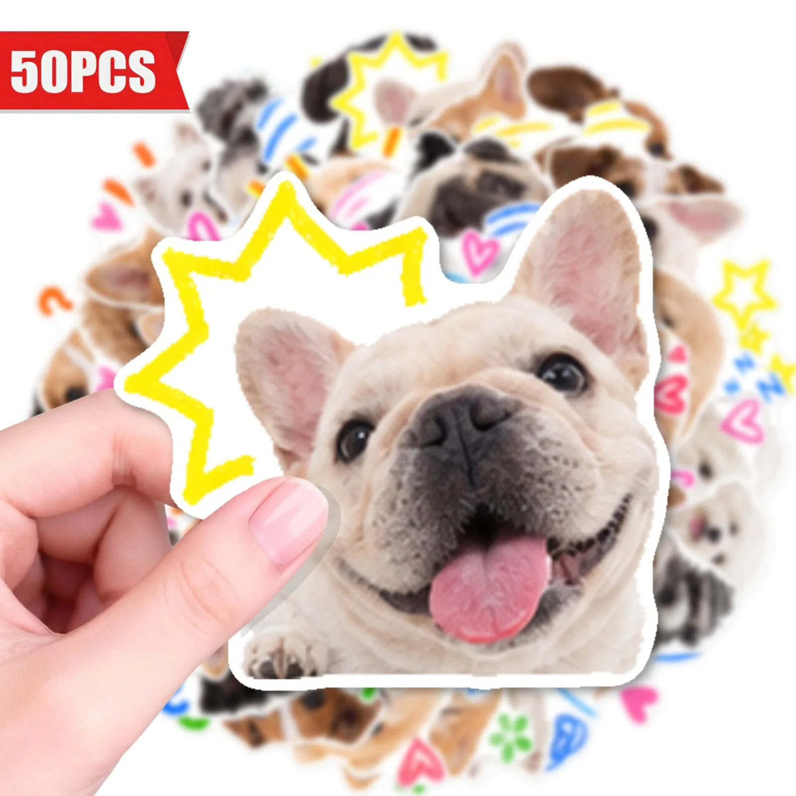 50 PCS Cute Dog Funny Expression Cartoon Graffiti Stickers Student Hand Account Material Phone Helmet Waterproof Decorate Decals
