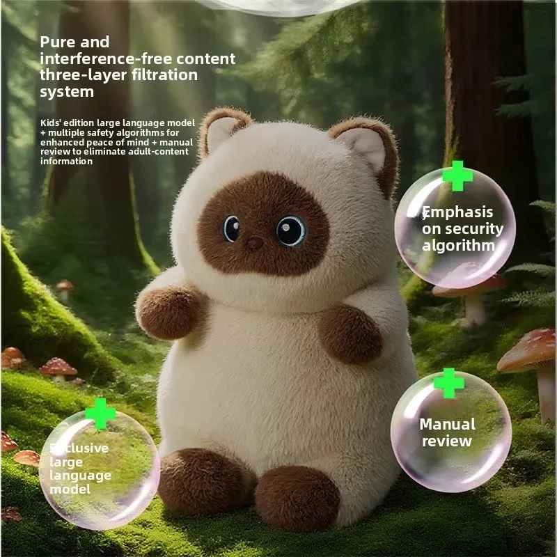 Interactive AI Plush Cat Toy Smart Talking Stuffed Animal with Emotional Expression Multi Language Chat Educational Gift for Kid