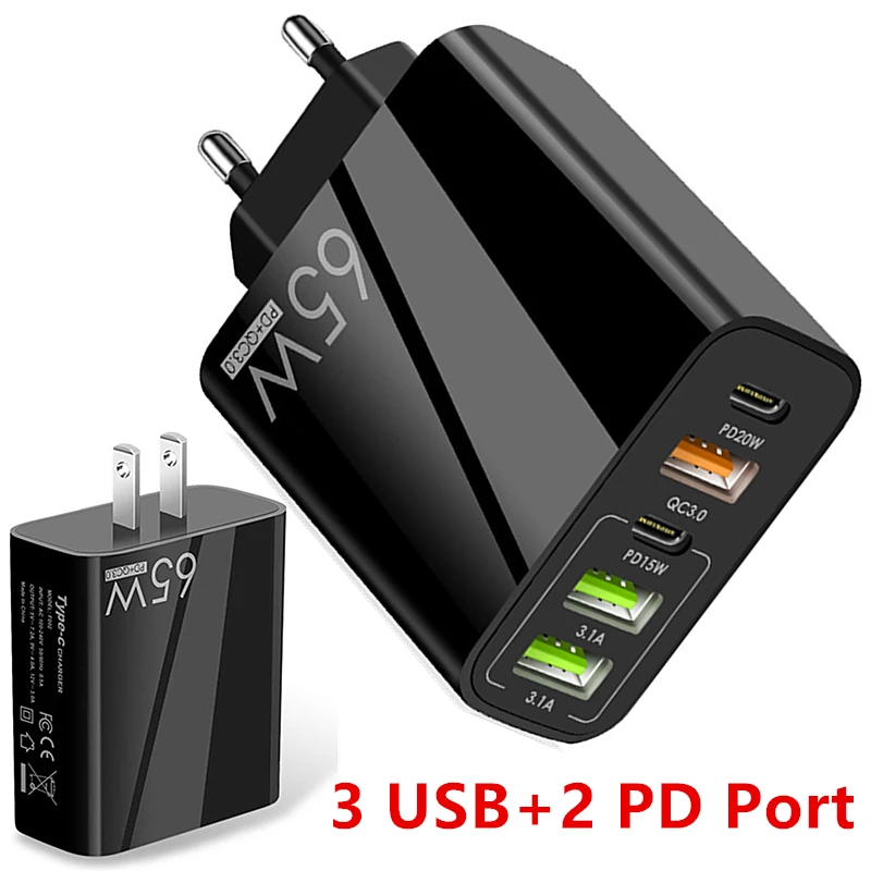 USB C Charger Fast Charging 65W USB Type C Charger PD QC3.0 Mobile Phone Adapter For iPhone Xiaomi Huawei Samsung ipad Tablets