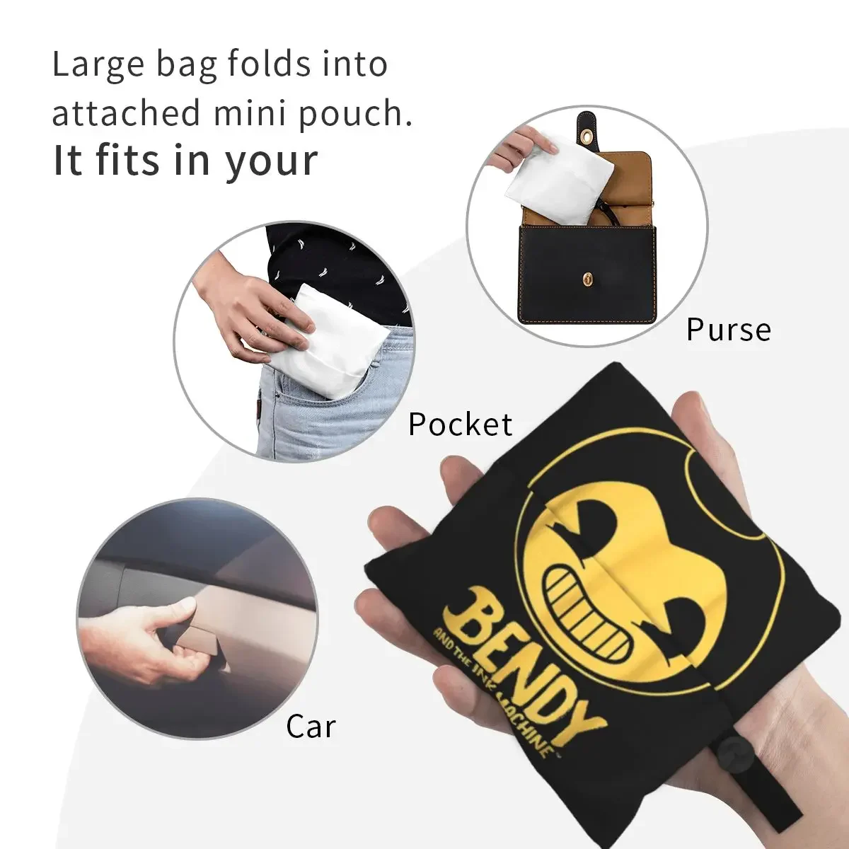 Bendy-Ink-Machine Portable Tote Shopping Bags Large Capacity Shopper Bag Groceries Handbag Shoulder Bag