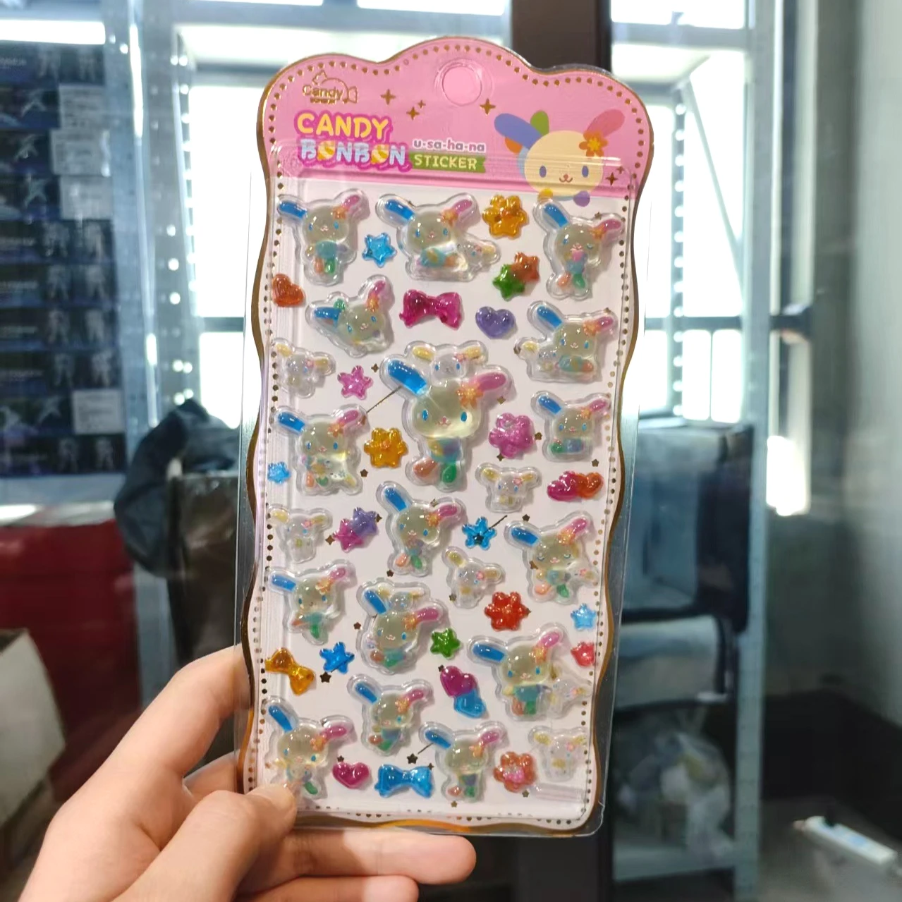 Kawaii Usahana Transparent Epoxy 3D Stickers Sweet Candy Rabbit Puffy Raised Decals Lovely DIY Decorative Sticker Sheet