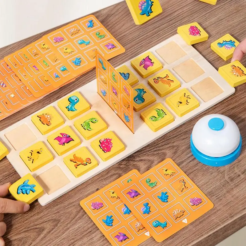 Dinosaur Board Game Wooden Digital Battle Board Game With Bell Portable Multifunctional Preschool Learning Toy With 20pcs Cards