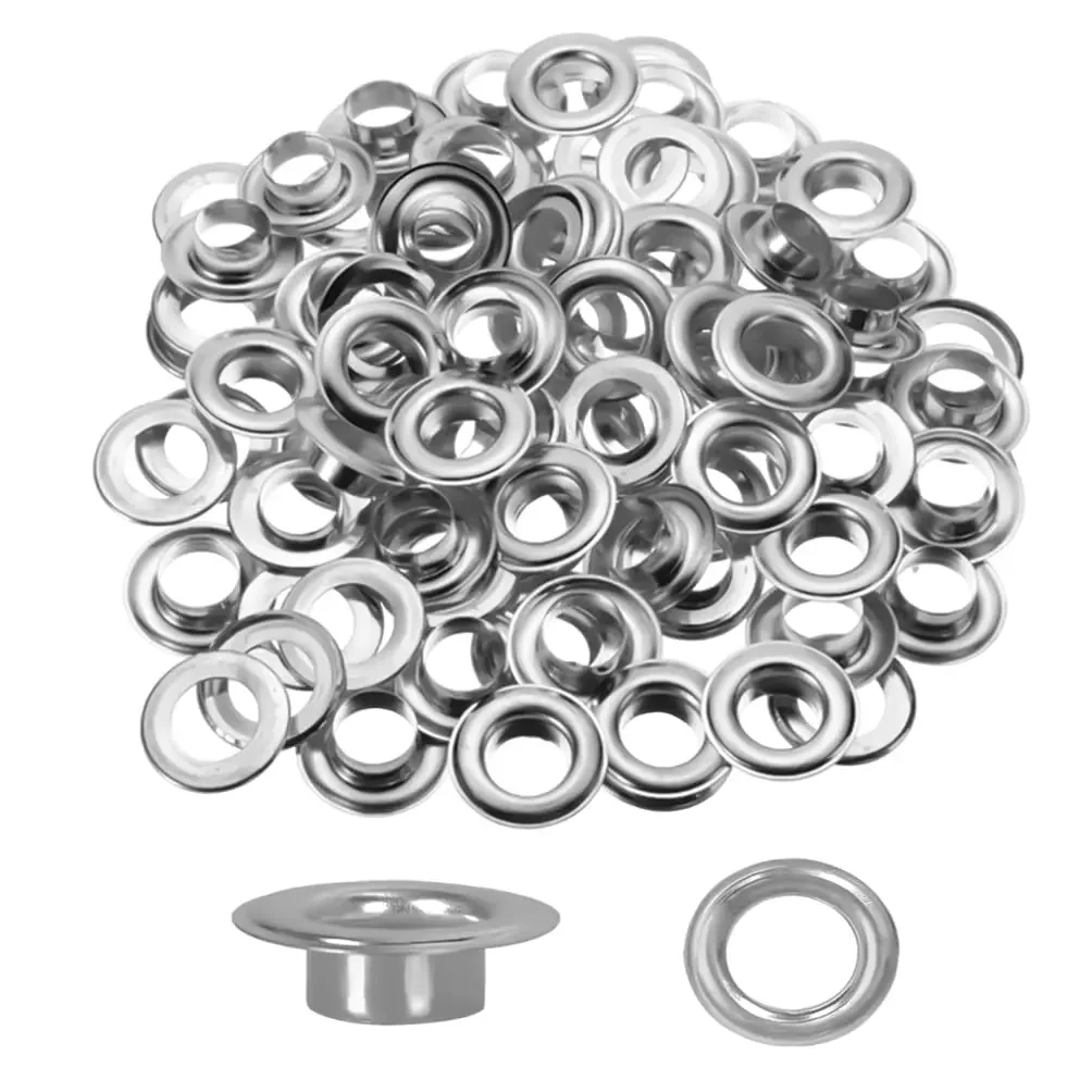 50Sets 8/10/12/14/20/40mm Silver Metal Eyelets Grommet Kit with Washers Backing Eyele for Fabric Clothing Leather Decoration