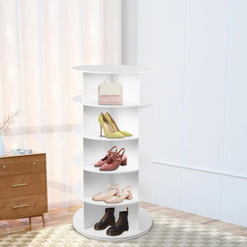 Shoe Rotating Organizer 5-Tier Vertical White Shoe Rack Shoe Organizer Tower Shoe Carousel Round Shoe Rack For Closet Entryway