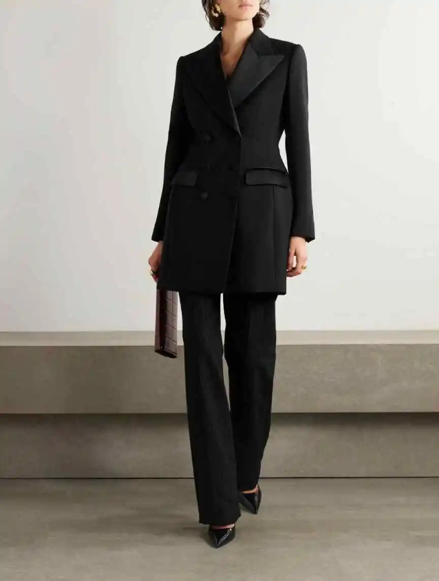 Elegant Ladies Double Breasted Formal Suit Notch Lapel Blazer Straight Leg Trousers Business Evening Robe De Soirée Customized