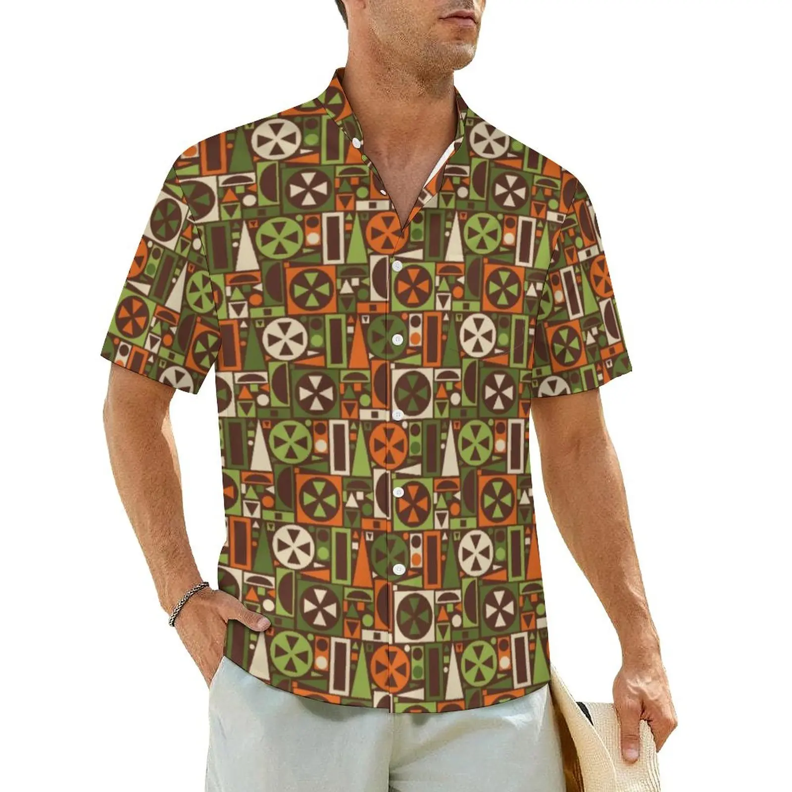 Mid-Century Modern Hawaiian Shirt For Man Vacation Geometric Retro 50s 60s Casual Shirts Short Sleeve Novelty Oversized Blouses