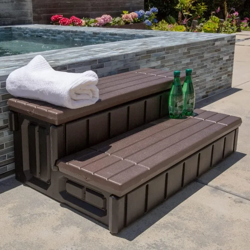New,Universal 2 Slip-Resistant Spa & Hot Tub Step Outdoor Indoor Compartment Spa Step with Storage, Brown/Black