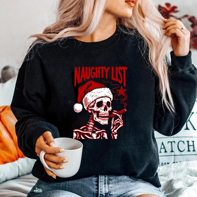 

Ladies Top Halloween Hoodie New Christmas Print Clothes Black Woman Sweatshirts Hoodies Skeleton Long Sleeves Clothing Trends